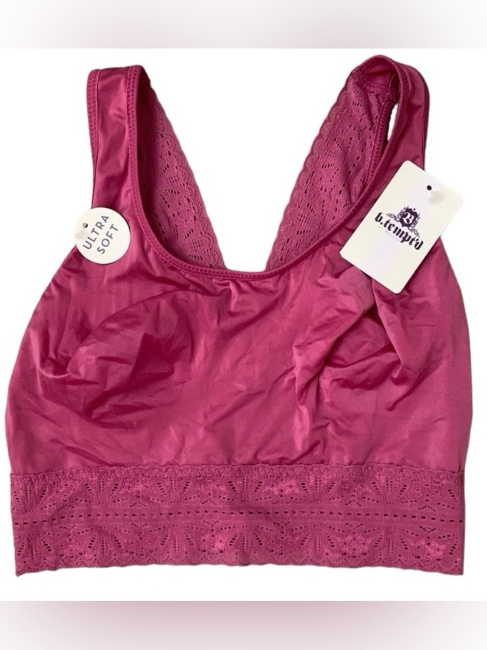 B.tempted By Wacoal Pinkish Purple Bralette Bra Size Medium Soft Lace New